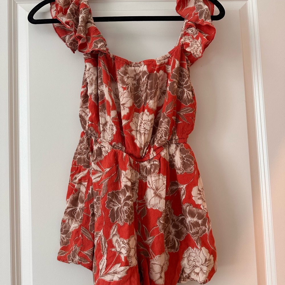 Redish/Orange and Brown Floral Romper
